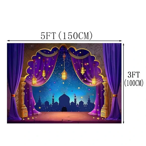 Purple and Gold Arabian Nights Backdrop for party Aladdin Princess Jasmine - Picture 3 of 6